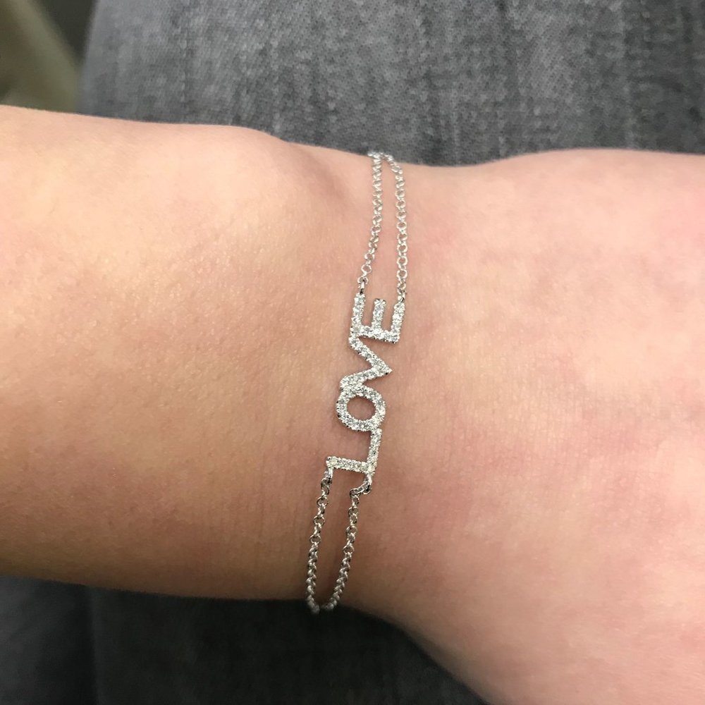 Rachel Koen Diamond Love Chain Bracelet 18K White Gold 0.12cttw